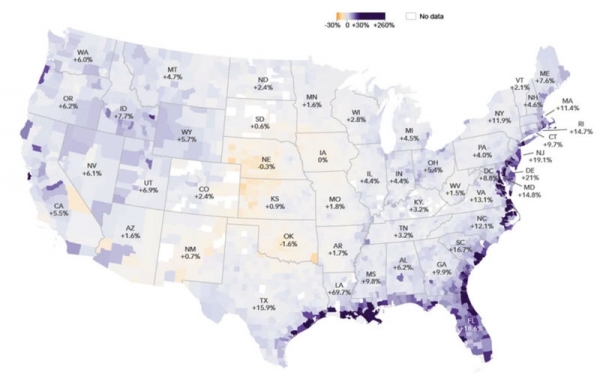 Составлена карта потопов в США — без домов останутся миллионы