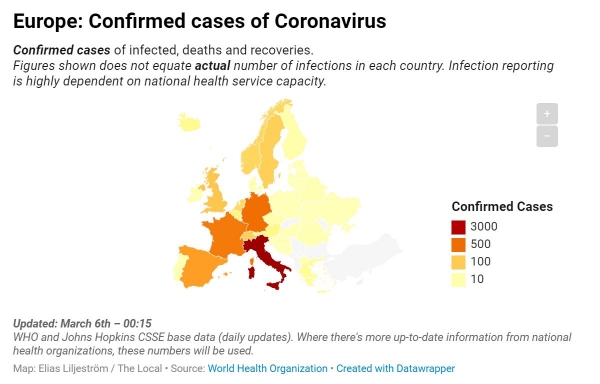 
Интерактивная карта показывает реальную картину с коронавирусом в Европе
